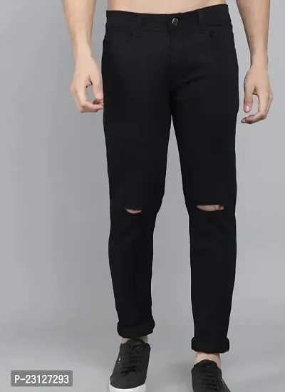 MEN KNEE SLIT BLACK JEANS-thumb0