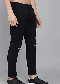 MEN KNEE SLIT BLACK JEANS-thumb1