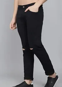 MEN KNEE SLIT BLACK JEANS-thumb2