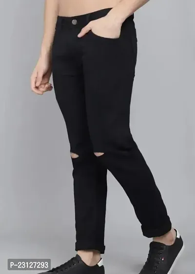 MEN KNEE SLIT BLACK JEANS-thumb3