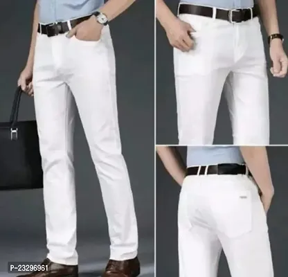 Trendy Cotton Blend White Jeans For Men