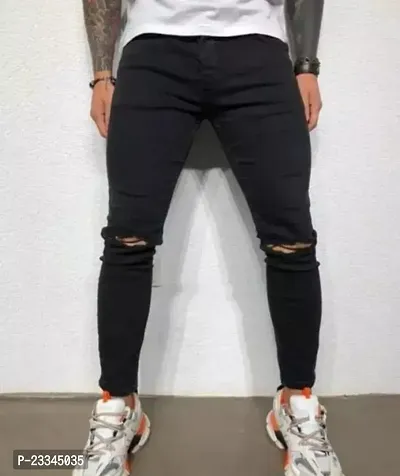 Trendy Cotton Blend Knee Slit Jeans For Men-thumb0