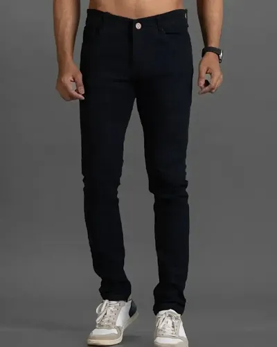 Trendy Strechable Fabric Solid Jeans For Men