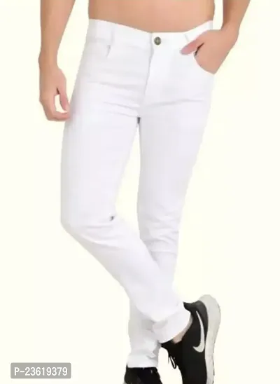 MEN PLAIN WHITE JEANS-thumb0