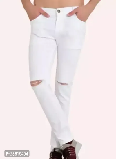 MEN KNEE SLIT WHITE JEANS-thumb0