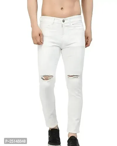 MEN KNEE SLIT WHITE JEANS-thumb0