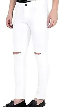 MEN KNEE SLIT WHITE JEANS-thumb2