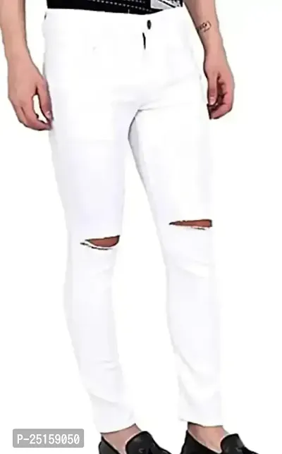 MEN KNEE SLIT WHITE JEANS-thumb0