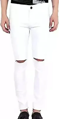 MEN KNEE SLIT WHITE JEANS-thumb1