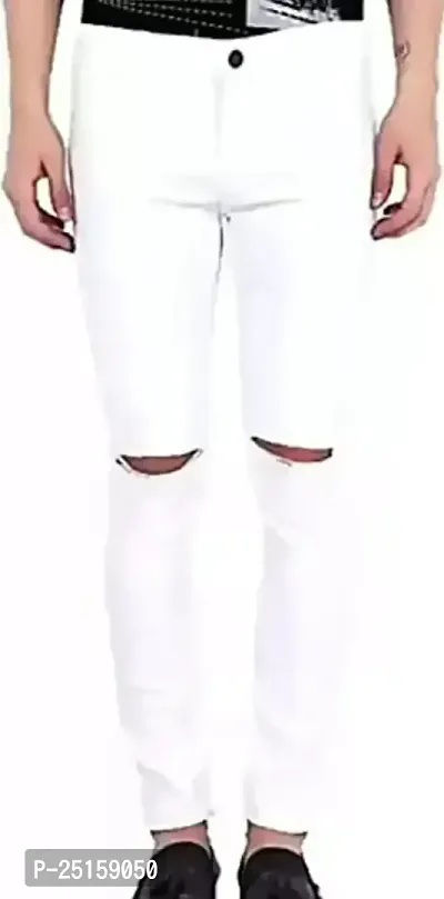 MEN KNEE SLIT WHITE JEANS-thumb2