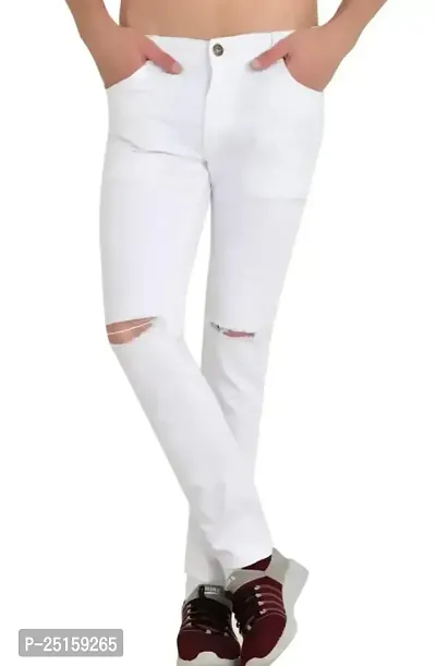 MEN KNEE SLIT WHITE JEANS-thumb0