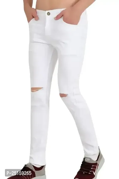 MEN KNEE SLIT WHITE JEANS-thumb3