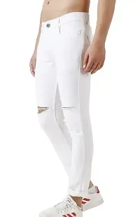 Men Knee Slit White Jeans-thumb1