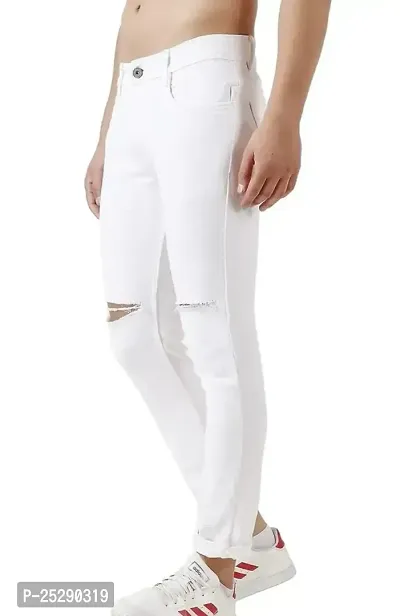 Men Knee Slit White Jeans-thumb2