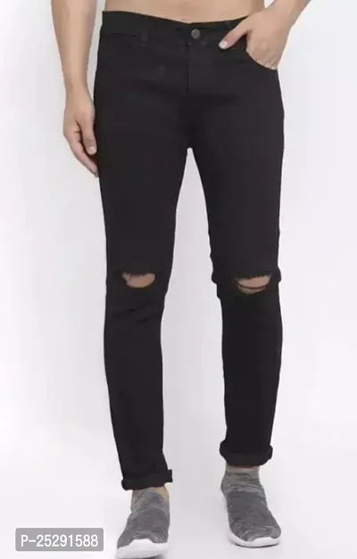 Men Knee Slit Black Jeans-thumb0