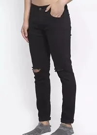 Men Knee Slit Black Jeans-thumb2