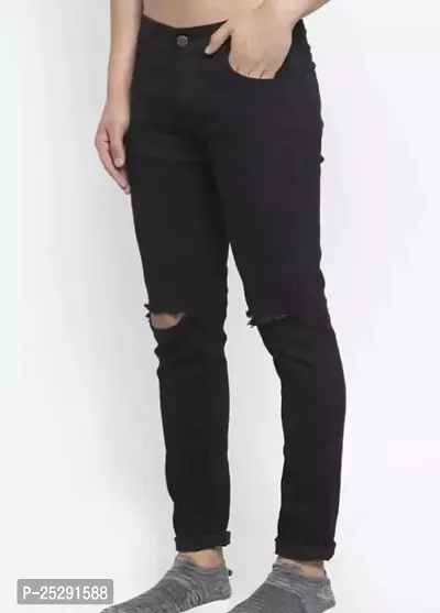 Men Knee Slit Black Jeans-thumb3