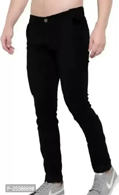 Classic Cotton Blend Solid Jeans For Men-thumb0