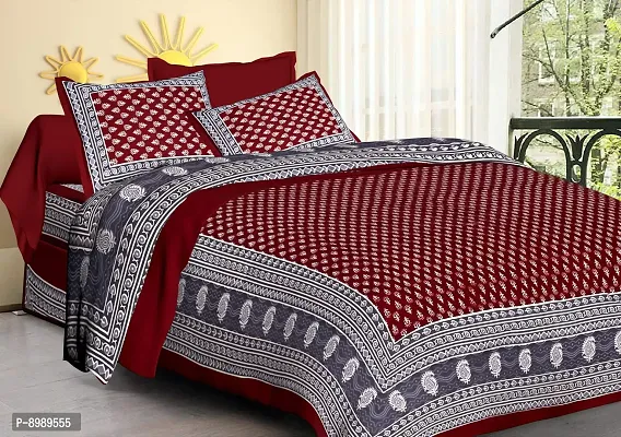 War Trade India Cotton Double Bedsheet Sanganeri Print with 2 Pillow Cover WTI_DNS.88