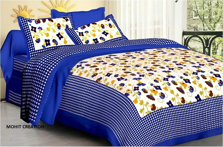 Jaipur Cotton Queen Size Double Bedsheet with 2 Pillow Covers