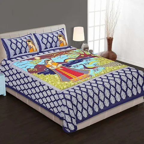Indian Motifs Printed Cotton Queen Size Bedsheets