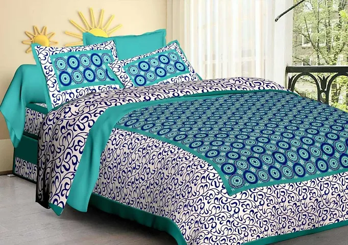 Queen Size Cotton Printed Bedsheet with 2 Pillow Covers