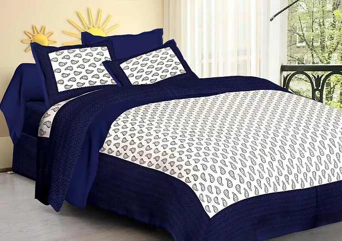 Cotton Printed Queen Bedsheet With 2 Pillow Covers