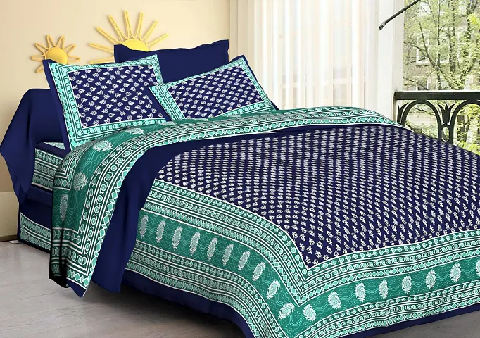 Printed Cotton Double Bedsheet with 2 Pillow Cover