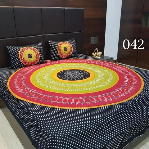 Circular Design Cotton Printed Double Bedsheets