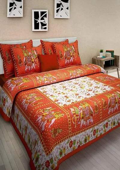 Cotton Printed Double Bedsheet with 2 Pillow Covers