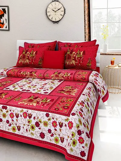 Cotton Printed Double Bedsheet with 2 Pillow Covers