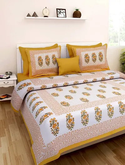 Cotton Ethnic Printed Double Bedsheet with 2 Pillow Covers