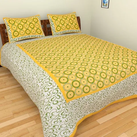 Cotton Ethnic Printed Queen Size Bedsheet with Pillow Covers