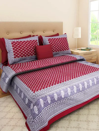 Cotton Ethnic Motif Printed Double Bedsheet with 2 Pillow Covers