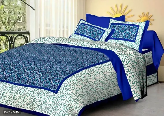 Cotton multicoloured Printed double Bedsheet With Two Pillow Covers