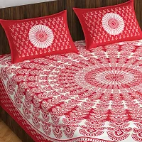 Stunning  Cotton Jaipuri Printed Double Size Bedsheet With 2 Pillow Covers-thumb1