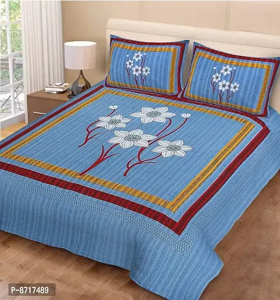 Stunning  Cotton Jaipuri Printed Double Size Bedsheet With 2 Pillow Covers