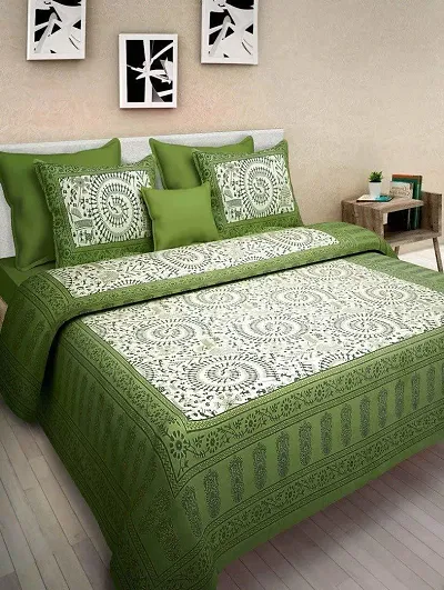 Jaipur Cotton Queen Size Double Bedsheet with 2 Pillow Covers
