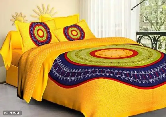 Stunning Cotton Jaipuri Printed Double Size Bedsheet With 2 Pillow Covers-thumb0