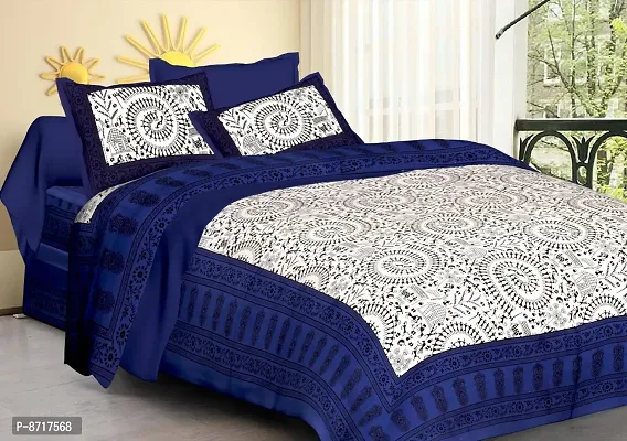 Stunning  Cotton Jaipuri Printed Double Size Bedsheet With 2 Pillow Covers-thumb0