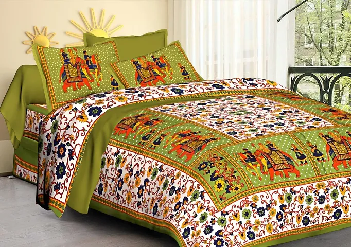 Premium Cotton Jaipuri Printed Bedsheet With 2 Pillow Covers