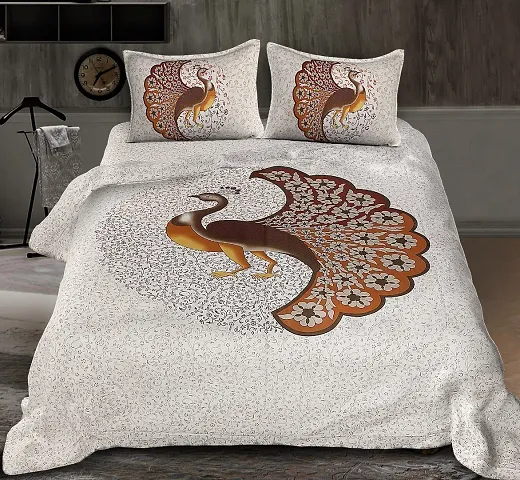 Peacock Themed Cotton Printed King (90"x108") Bedsheets