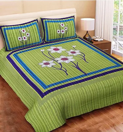 Stunning  Cotton Jaipuri Printed Double Size Bedsheet With 2 Pillow Covers