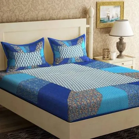 Sanganeri Jaipur Cotton Double Bedsheet With 2 Pillow Covers