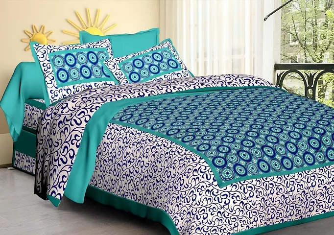 Queen Size Cotton Printed Bedsheet with 2 Pillow Covers