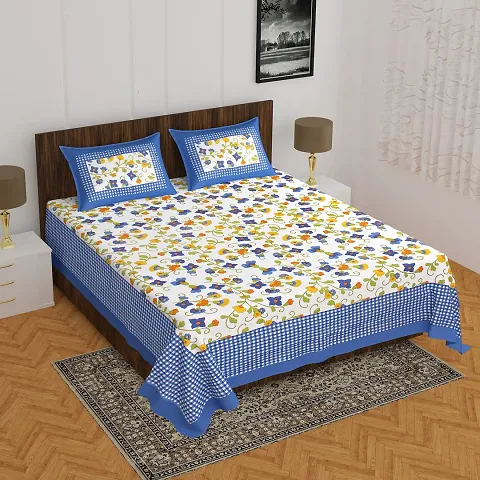 82x92 Inch Printed Cotton Queen Size Bedsheets With 2 Pillow Covers