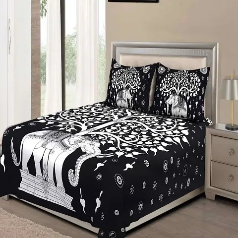 Printed Cotton Double Bedsheet with 2 Pillow Cover