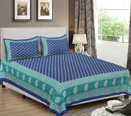 Printed Cotton Double Bedsheet with 2 Pillow Cover