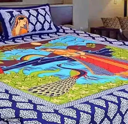 War Trade India Cotton Double Bedsheet Sanganeri Print with 2 Pillow Cover A-50-thumb2