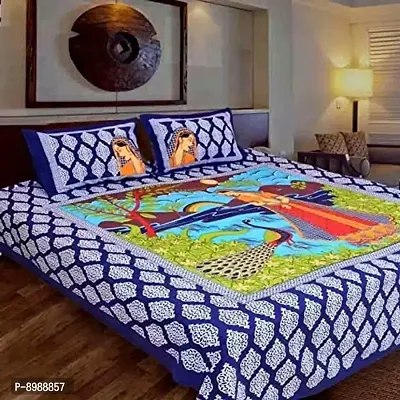 War Trade India Cotton Double Bedsheet Sanganeri Print with 2 Pillow Cover A-50-thumb0